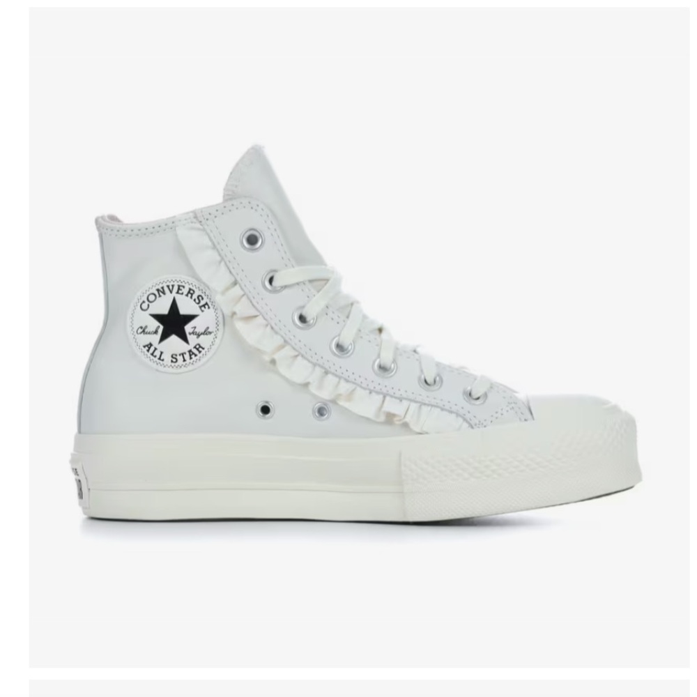 Converse Chuck Taylor Lift Hi Leather Sneakers with Ruffle Detail - Picture 3 of 9